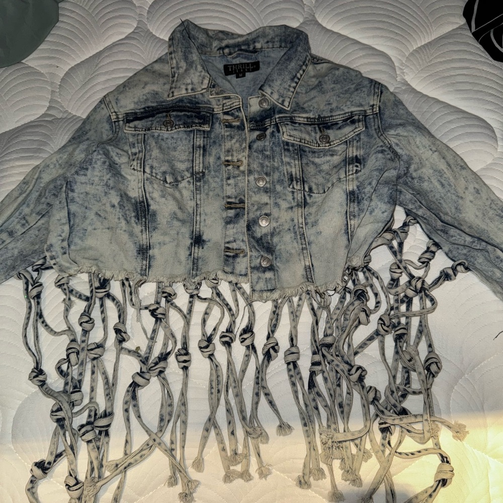 Distressed Denim Fringe Jacket